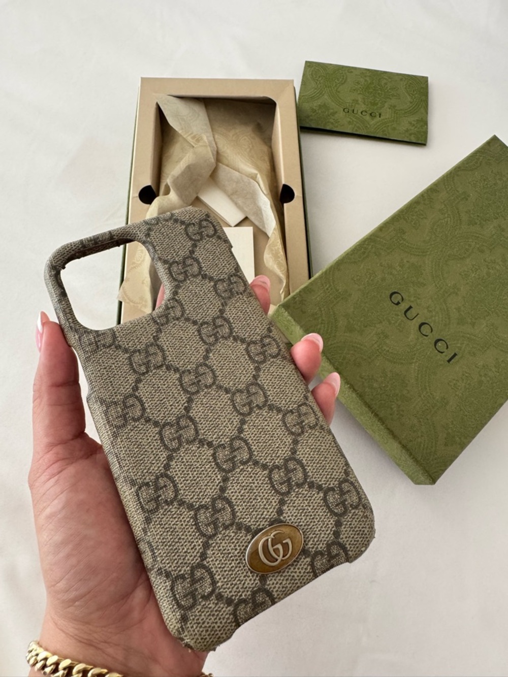 Authentic Gucci GG Canvas iPhone 14pro Max Case in Beige and Brown